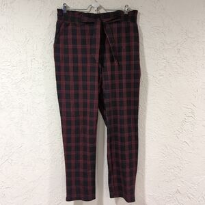 Tribal Black and Red Plaid Ankle Pants Women's Medium Elastic Grunge Academia